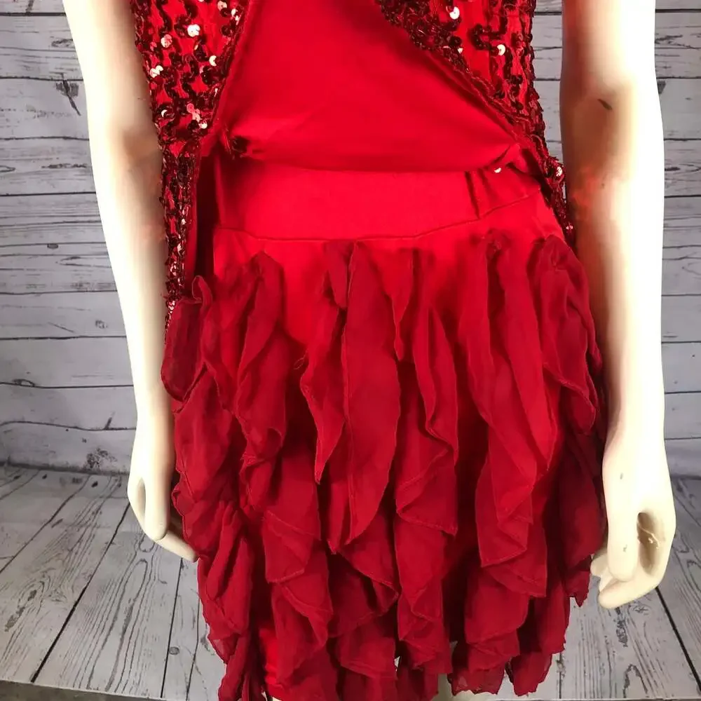 American Vintage Dollar Red Sequence layered ruffled party dress size small
